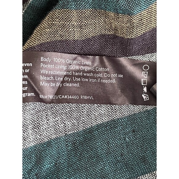 Eileen Fisher Organic Linen Shift Dress‎ Stripe Women PL Beachy Boxy Teal - Picture 7 of 7